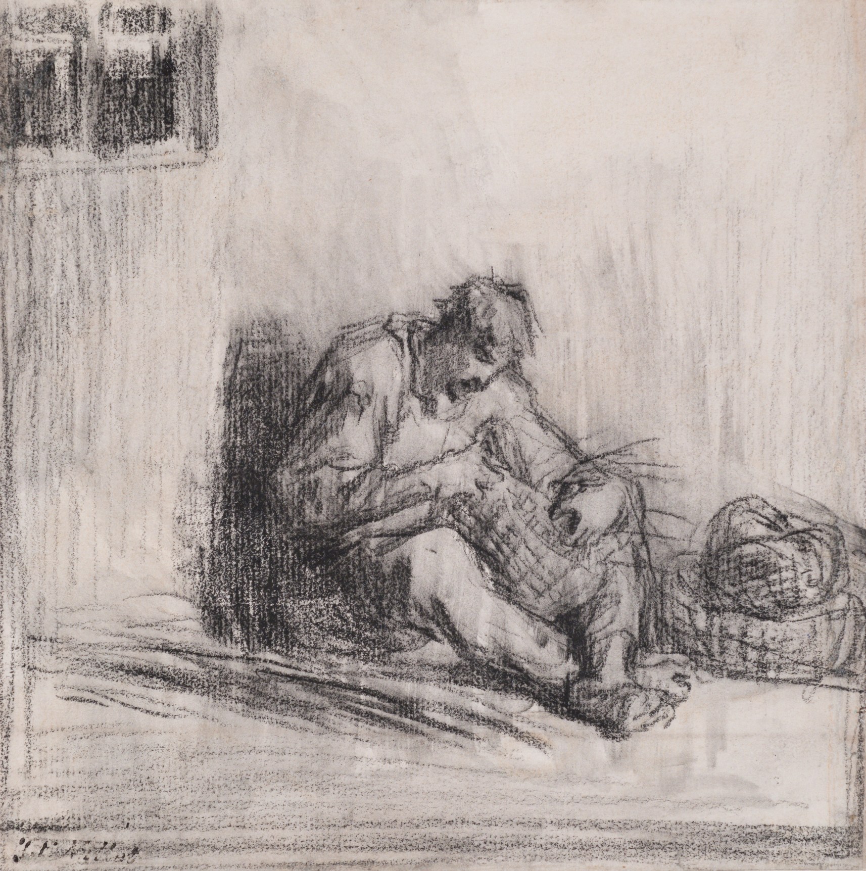 Jean-Fran&ccedil;ois Millet The Basket Maker (Le Vannier) Pierre noir and wash on paper  6 5/16 x 6 5/16 in.