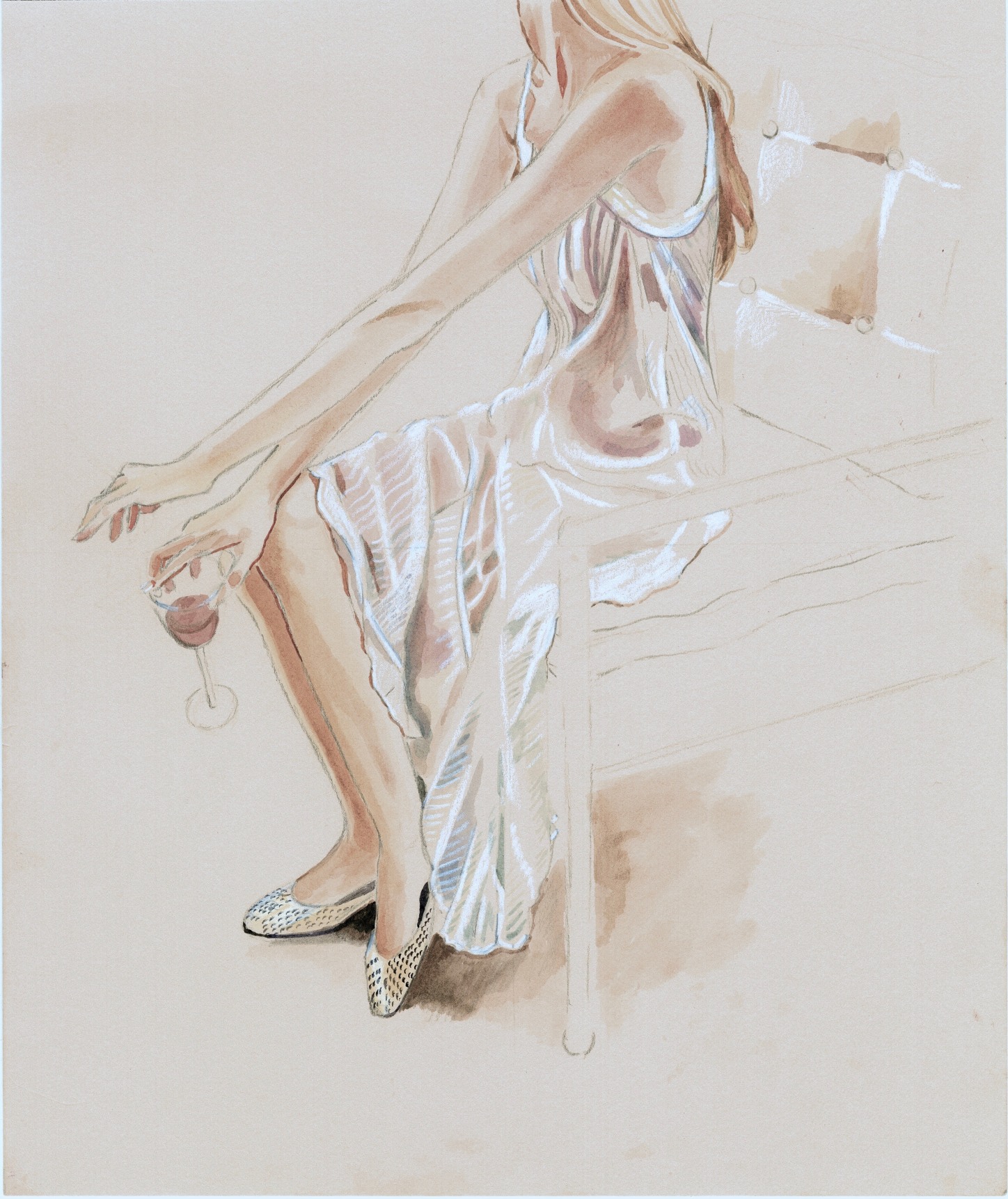 Slip dress study, 2025    Pencil and watercolor on paper 13 x 11 inches