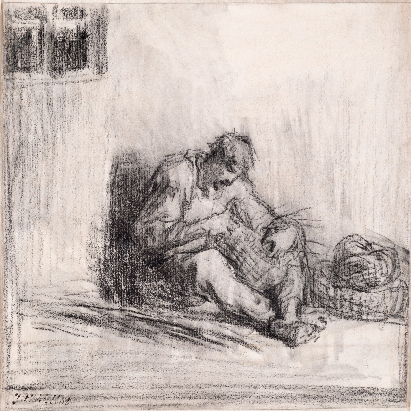 Le vannier  Pierre noir and wash on paper  6 5/16 x 6 5/16 in.