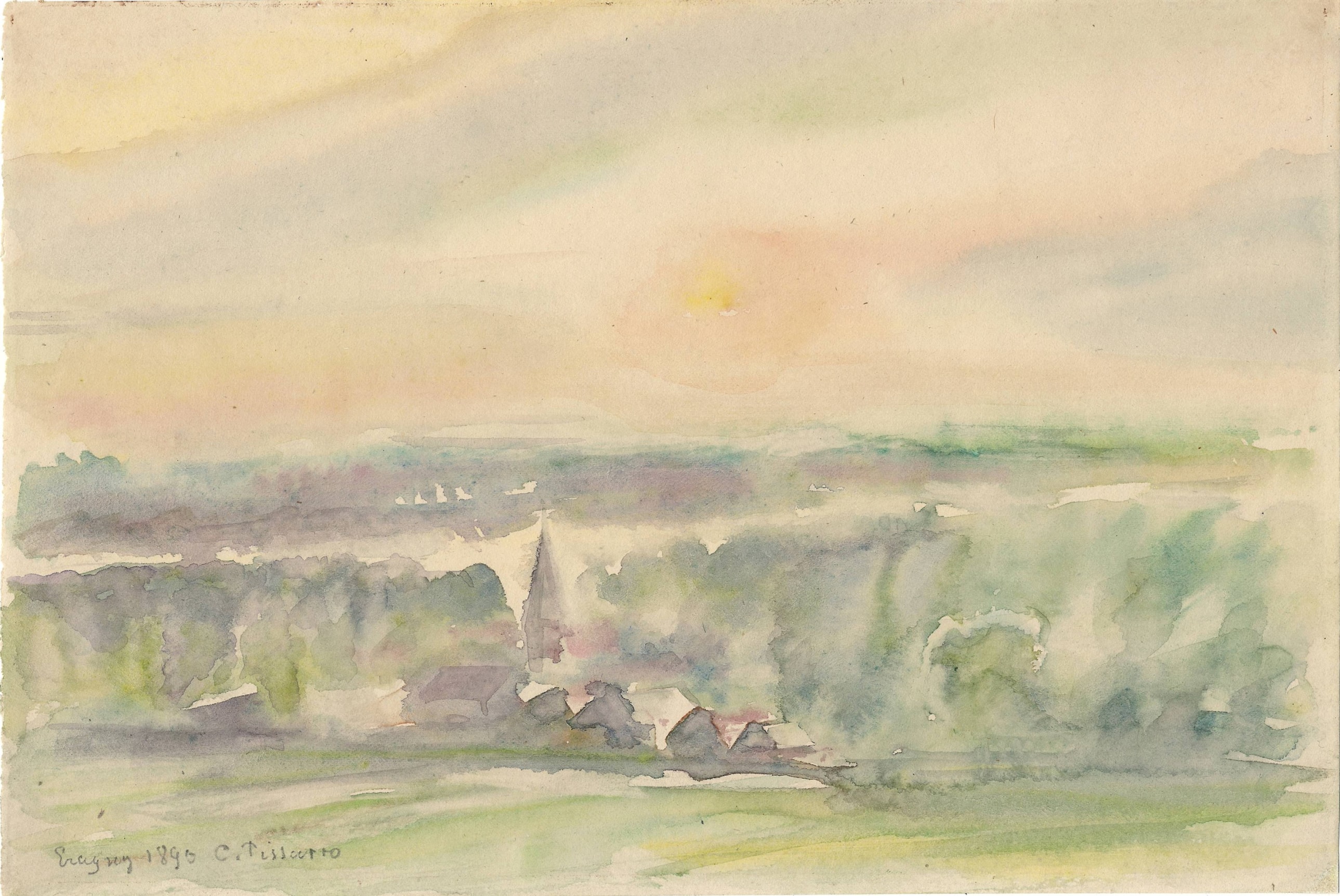 Camille Pissarro  Eragny, 1890  Watercolor on paper 6 1/2 x 9 5/8 inches