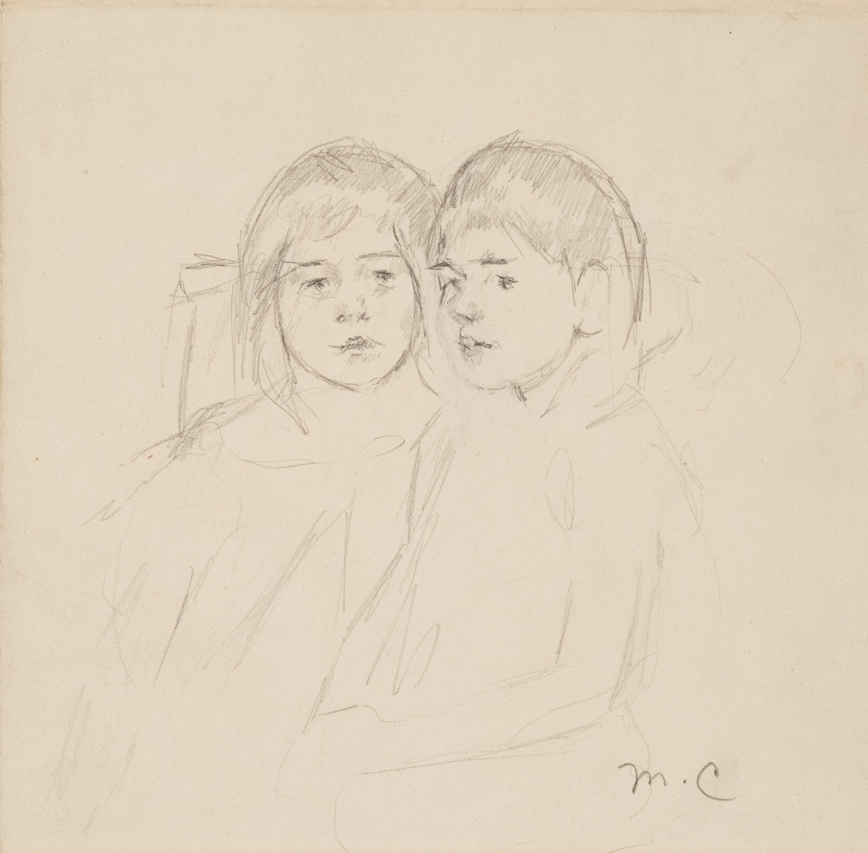 Mary Cassatt Sketch for &ldquo;Two Little Girls,&rdquo;&nbsp;c. 1903-04&nbsp;&nbsp;&nbsp;   Pencil on paper 9 7/8 x 12 3/4 inches