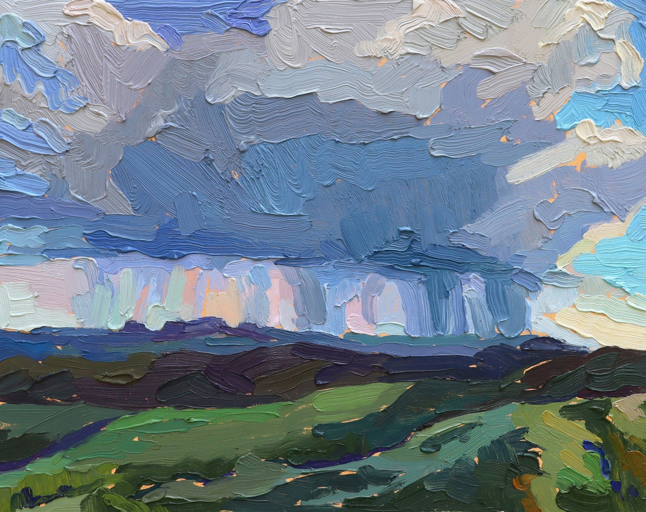 Rachel Rickert Wyoming Rainstorm, 2023    Oil on panel 10 x 8 inches