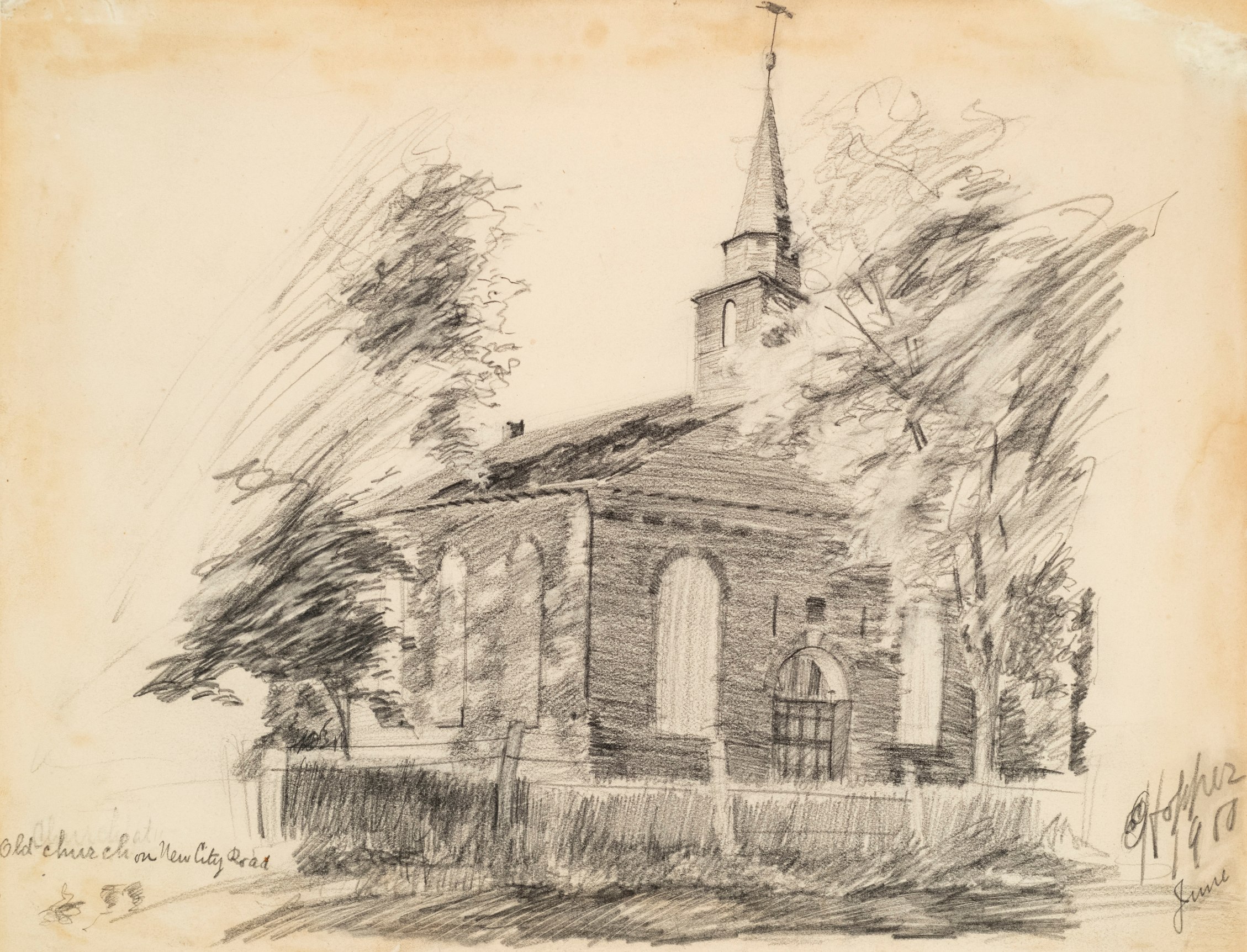 Edward Hopper Old Church on New City Road, June 1900&nbsp;&nbsp;&nbsp;  Pencil on paper 10 x 13 3/4 inches