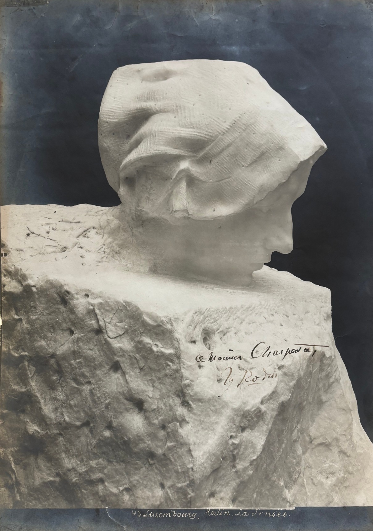 Eug&egrave;ne Druet, Rodin&rsquo;s &ldquo;La Pens&eacute;e&rdquo; (Portrait of Camille Claudel)   Photograph 15 5/8 x 11 1/4 inches Signed and dedicated &ldquo;&agrave; Monsieur Charpentier&rdquo; by Auguste Rodin