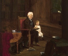Charles Caleb Ward (1831–1896), The Lesson, 1875, oil on board, 10 x 7 7/8 in. (detail)