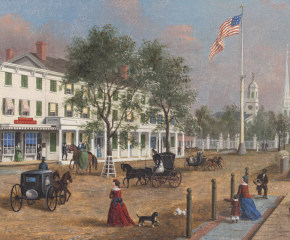 John Evers, Jr. (1794–1884). Northeast Corner, Front Street, Hempstead, New York, 1870. Oil on canvas. 12 x 17 in. (detail)