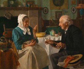 Louis Charles Moeller, (1855–1930), Spinning Yarns, c. 1890, oil on canvas, 18 x 24 in. (detail)