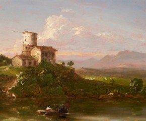 Thomas Cole (1801–1848). View on The Tiber, c. 1841–42. Oil on wood panel, 9 ¾ x 14 in. (detail)