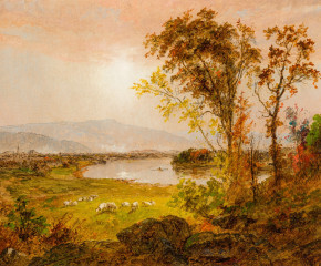 Jasper F. Cropsey (1823–1900), A Bend in the River, 1892, oil on canvas, 12 1/2 x 20 1/2 in. (detail) 
