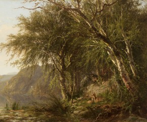 James M. Hart (1828–1901), View of Lake Placid, 1862, oil on canvas, 17 1/2 x 30 in. (detail)