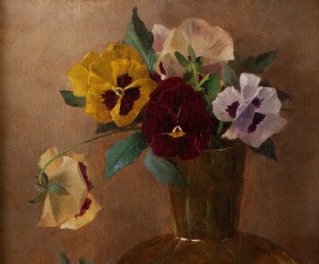 Claude Raguet Hirst (1855–1942) Pansies in a Glass Vase, c. 1882. Oil on canvas, 12 x 9 in. (detail)
