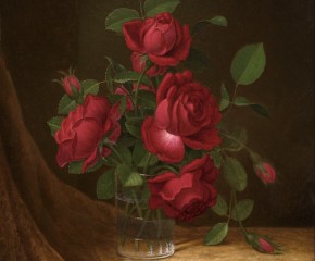 Martin Johnson Heade (1819–1904), Four Roses in a Glass, c. 1883–190, oil on canvas, 22 x 14 in. (detail)