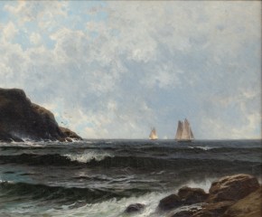 Alfred Thompson Bricher (1837–1908)  Rocky Coast at Grand Manan.  Oil on canvas, 18 x 38 in. (detail)