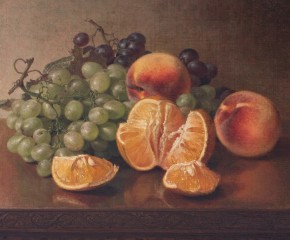 Robert Spear Dunning (1829–1905). Grapes, Peaches and Orange, 1884. Oil on canvas, 11 1/2 x 15 1/2 in. (detail)