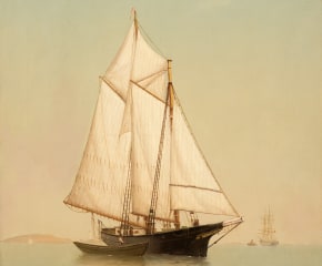 Warren Sheppard (1858–1937), Schooner off Ten Pound Island, oil on canvas, 24 x 18 in. (detail)