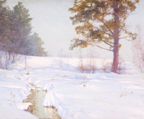Walter Launt Palmer (1854-1932), Stream in Winter, 1913, watercolor and gouache on paper, 18 x 24 in.(detail)