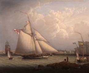 Robert Salmon (1775-c. 1845), English Cutter and Lugger, off North Shields, 1840, oil on panel, 16 1/2 x 24 1/2 in. (detail)