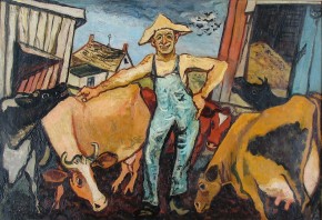 Happy farmer painting by Gregorio Prestopino.