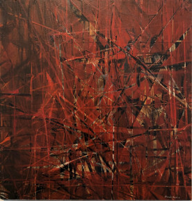 Image of untitled 1963 abstract in red painting by Jimmy Ernst.