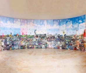 Installation of Jesse Krimes quilt 