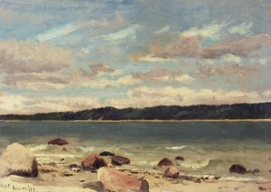 LOCKWOOD DE FOREST (1850-1932), Rocky Maine Shore with Spotty Clouds, June 22, 1877