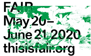 A logo for FAIR with the dates and a green flowering background