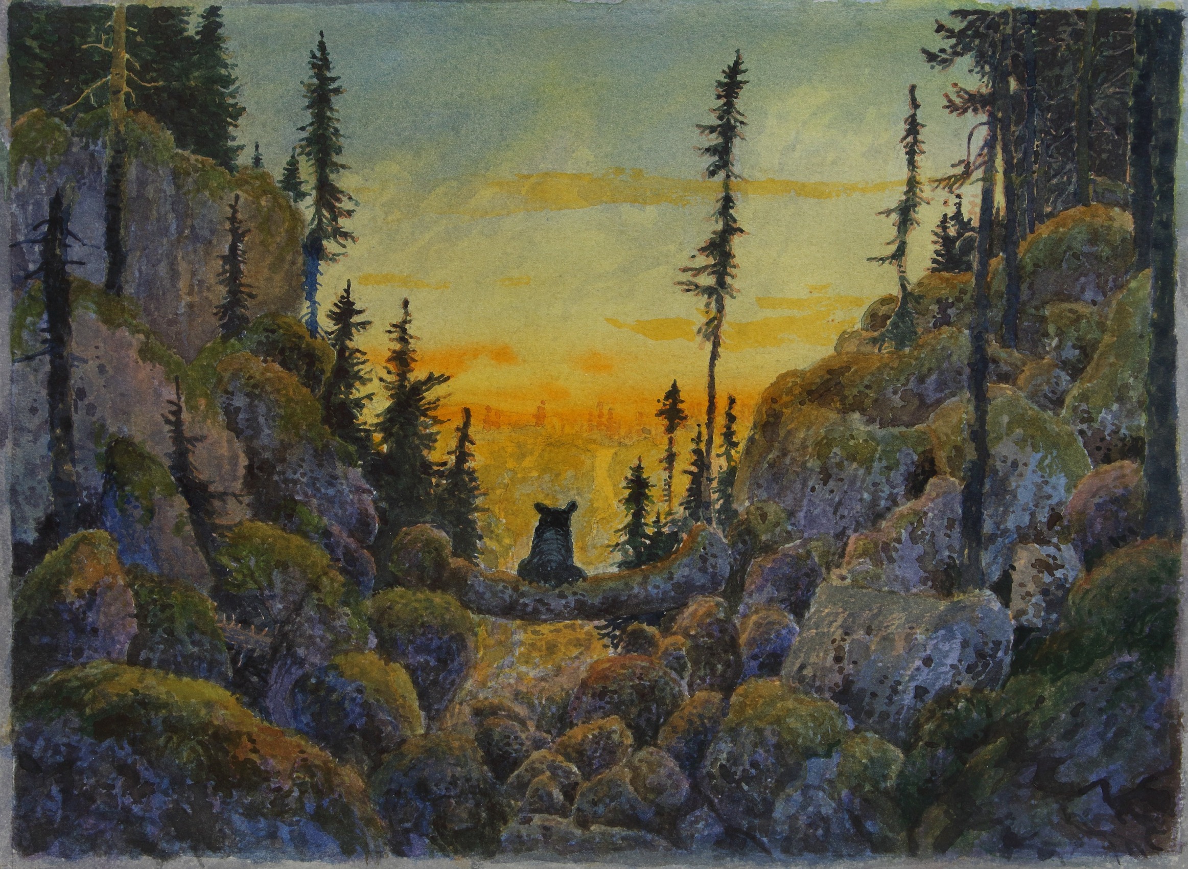 Bajidedjiwan Sibi, 2023, watercolor on paper, 9 x 12 inches, 15 3/4 x 18 3/4 inches