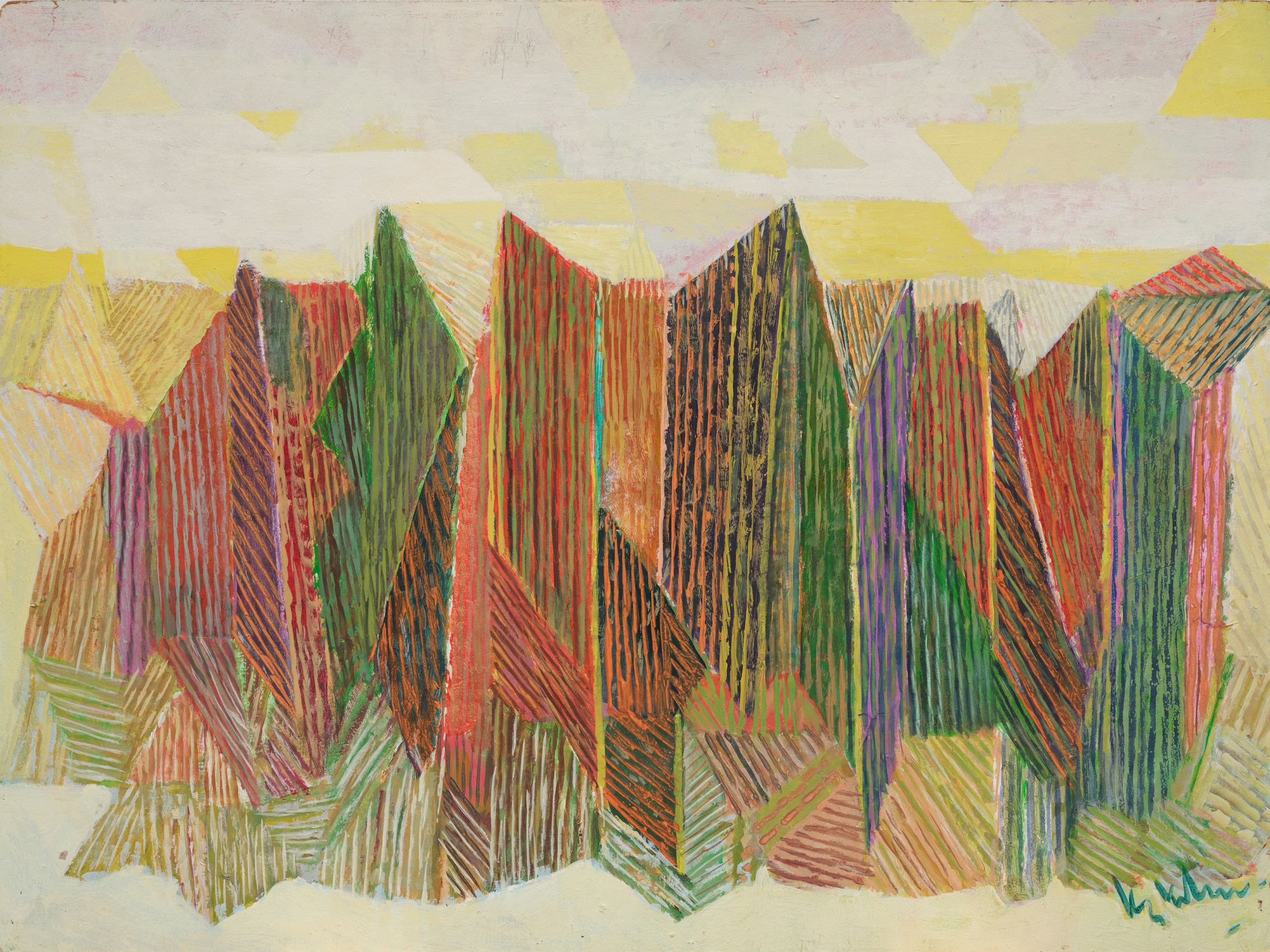 K. S. Kulkarni,&nbsp;Untitled, 1971, Acrylic on Masonite board, 36 x 48 in