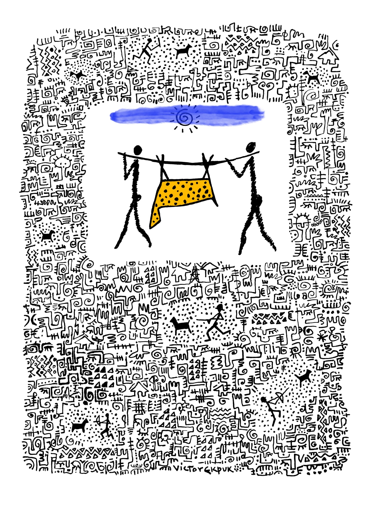 Victor Ekpuk,&nbsp;Scape Goat, 2007, Acrylic and inkjet on rag paper, 54 x 43 in (137.16 x 109.22 cm)