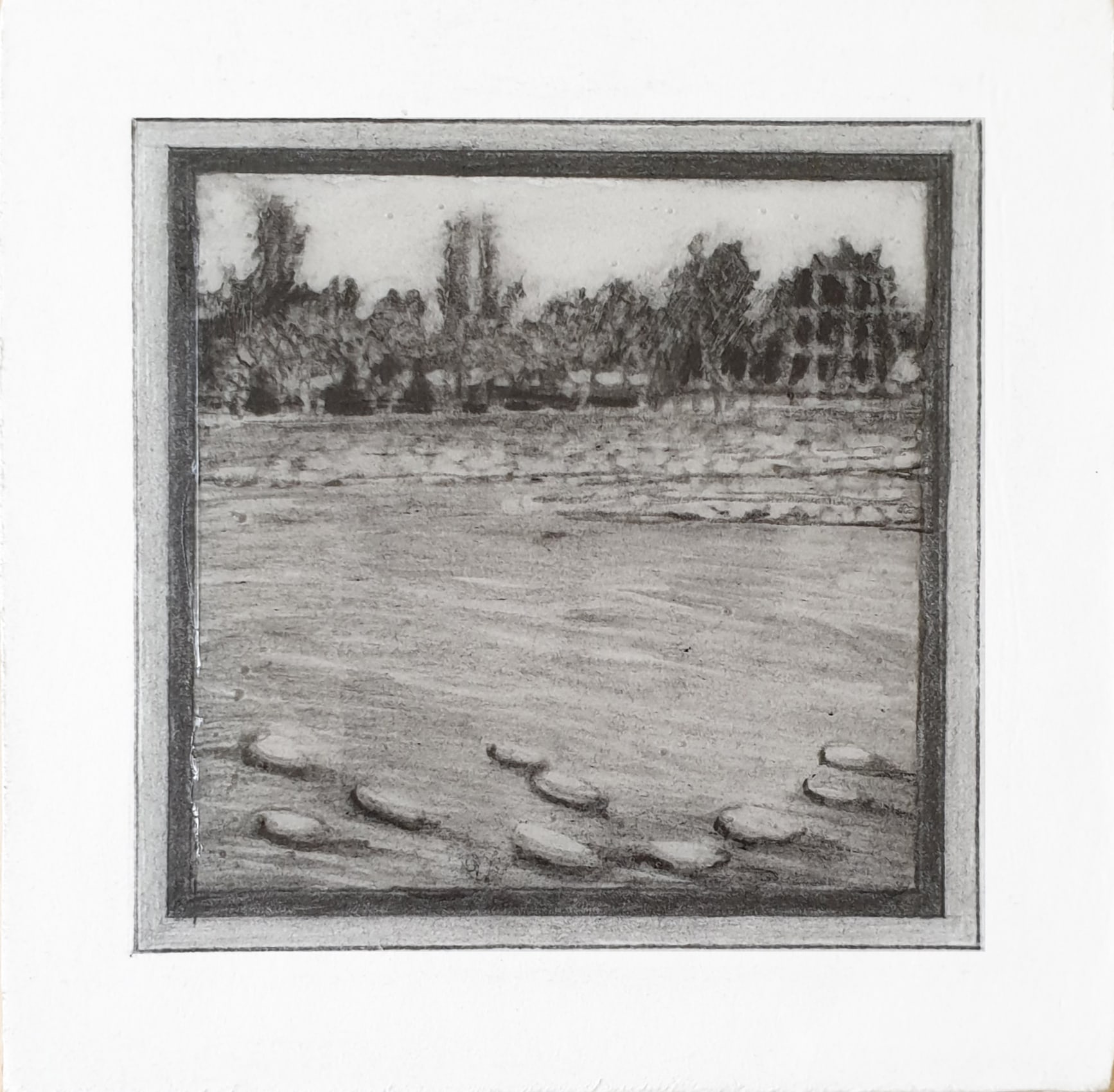 Saba Qizilbash, Isolation 5,&nbsp;2019,&nbsp;Graphite and resin on paper, mounted on wood,&nbsp;4 x 4 in