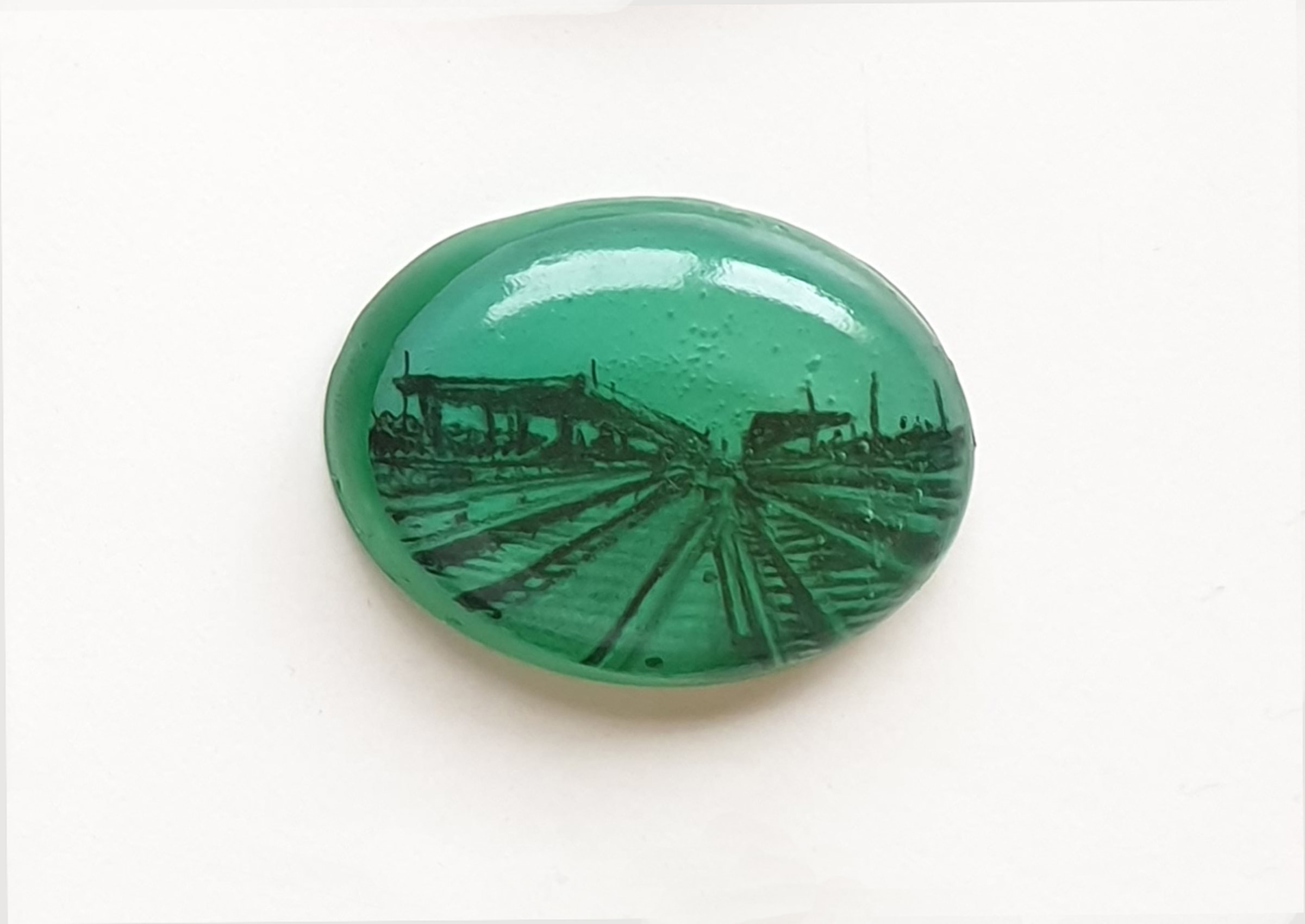 Saba Qizilbash, Zero Point,&nbsp;2019,&nbsp;Graphite on mylar cast in resin,&nbsp;1 x 1.5 in