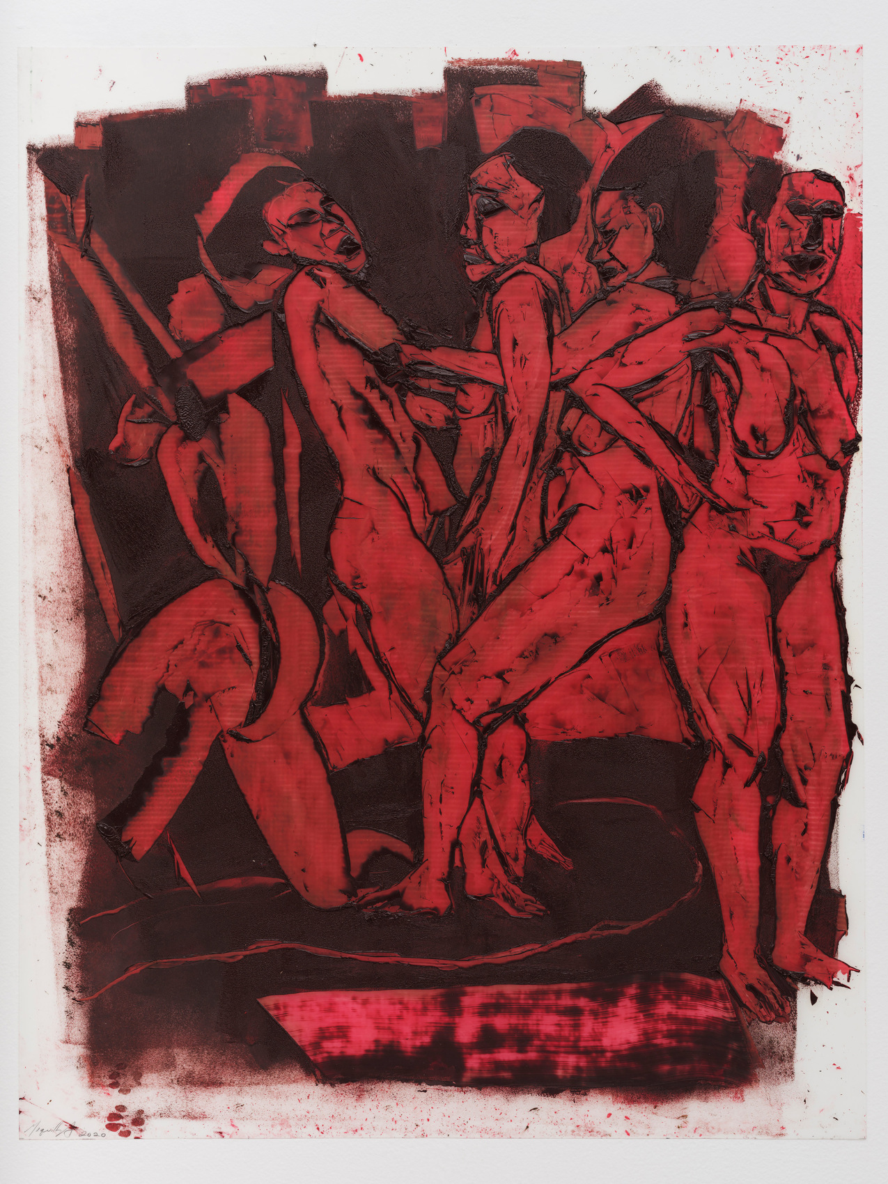 Mequitta Ahuja, Zone,&nbsp;2020,&nbsp;Oil on polyester drafting film,&nbsp;31 x 24 in