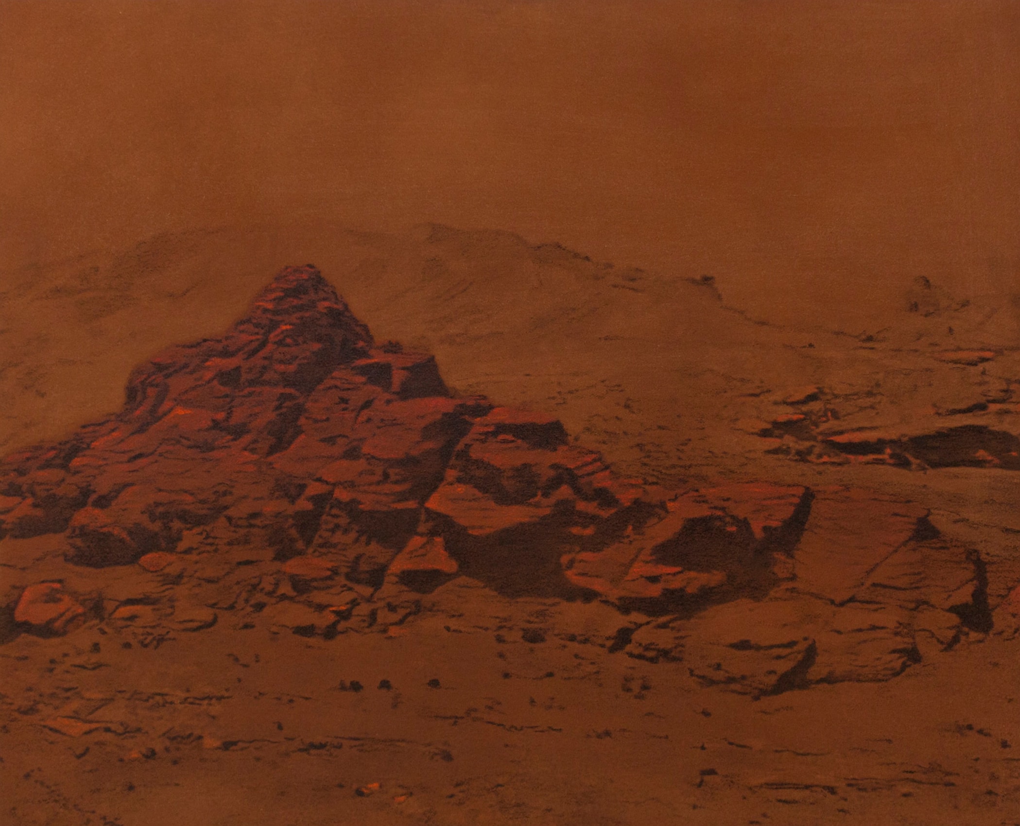 Saad Qureshi,&nbsp;Handful of Landscape,&nbsp;2015,&nbsp;Charcoal, pastel, Indian ink, brick dust on gaboon plywood, 20&nbsp;x 25&nbsp;in