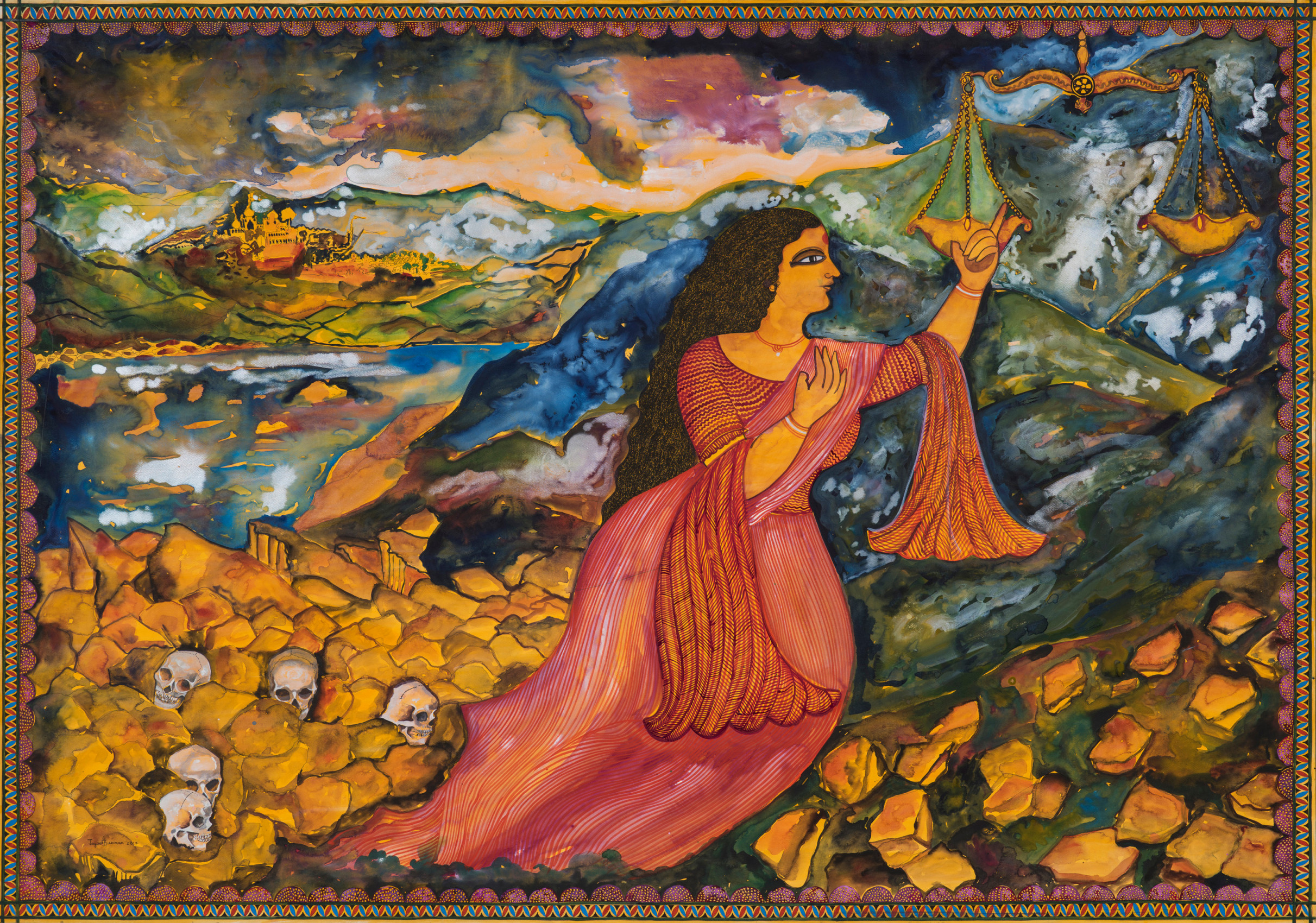 Jayasri Burman, Ascent to Heaven, 2017, Mixed media on paper, 60 x 84 in