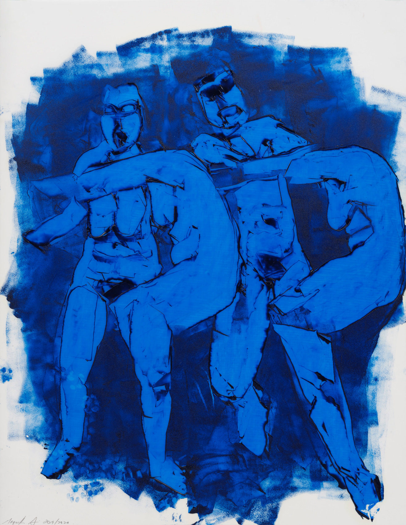 Mequitta Ahuja, Carry,&nbsp;2020,&nbsp;Oil on polyester drafting film, 31 x 24 in