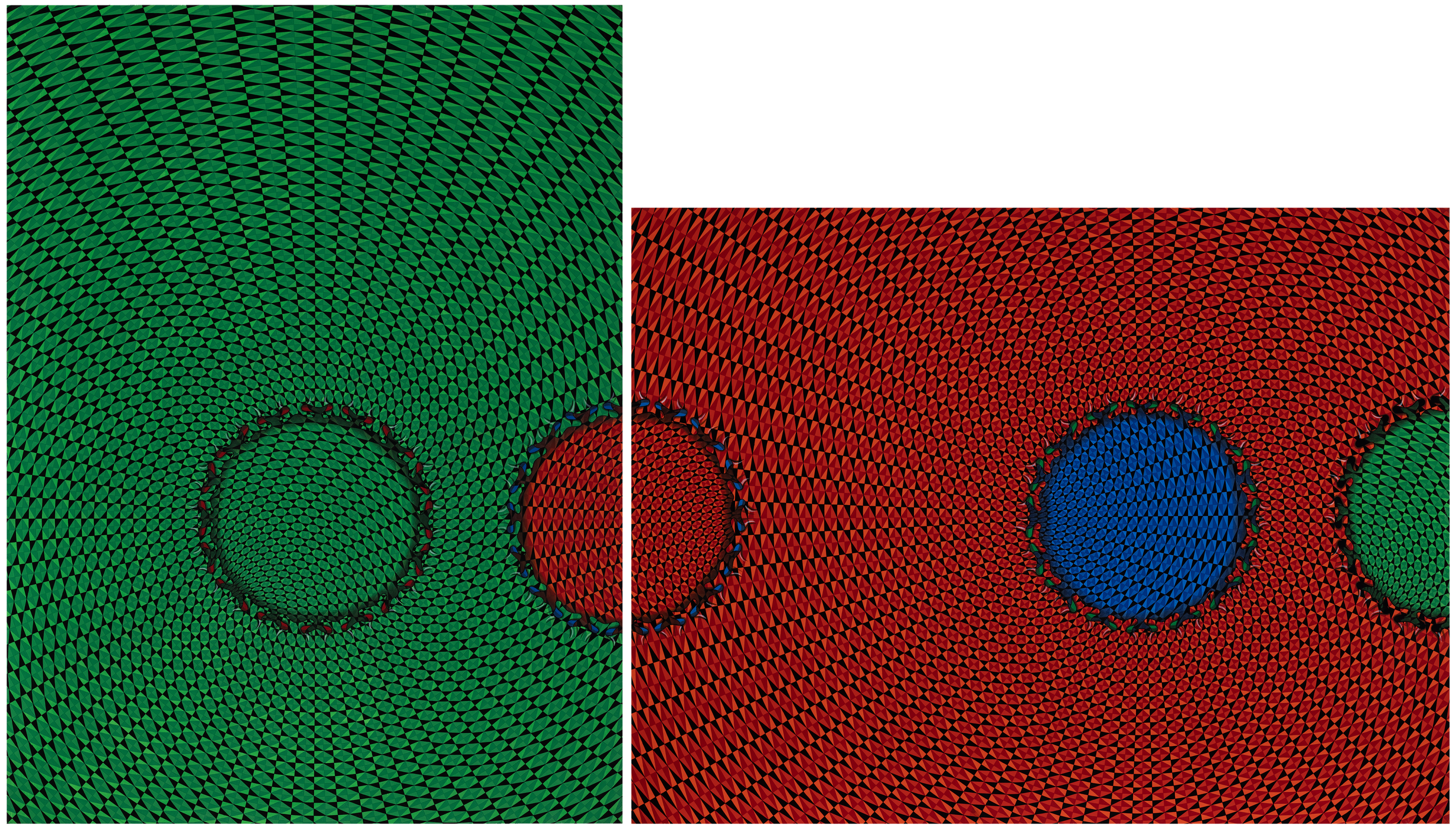 Abstract painting of a geometric vortex with holes