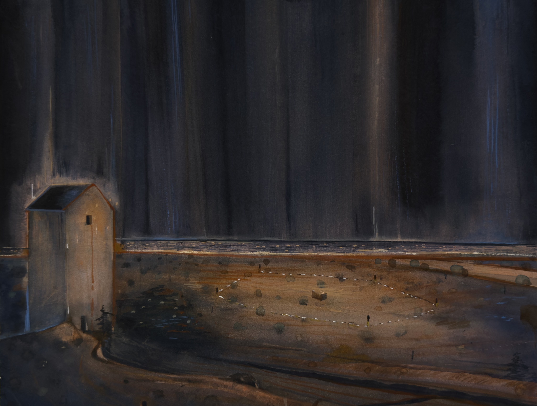 Painting of landscape in black, and brown