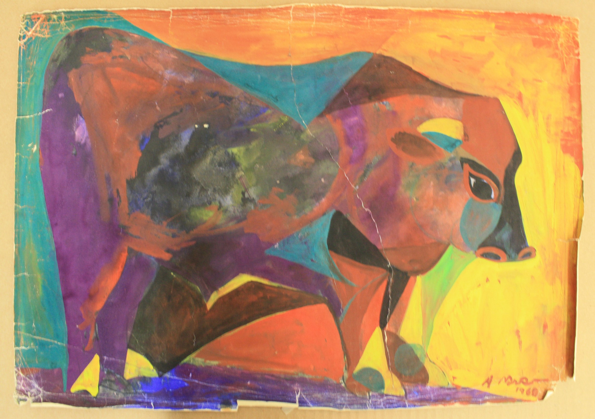 Ahmed Morsi, Untitled (Bull),&nbsp;1968,&nbsp;Mixed media on paper,&nbsp;15 x 21.5 in