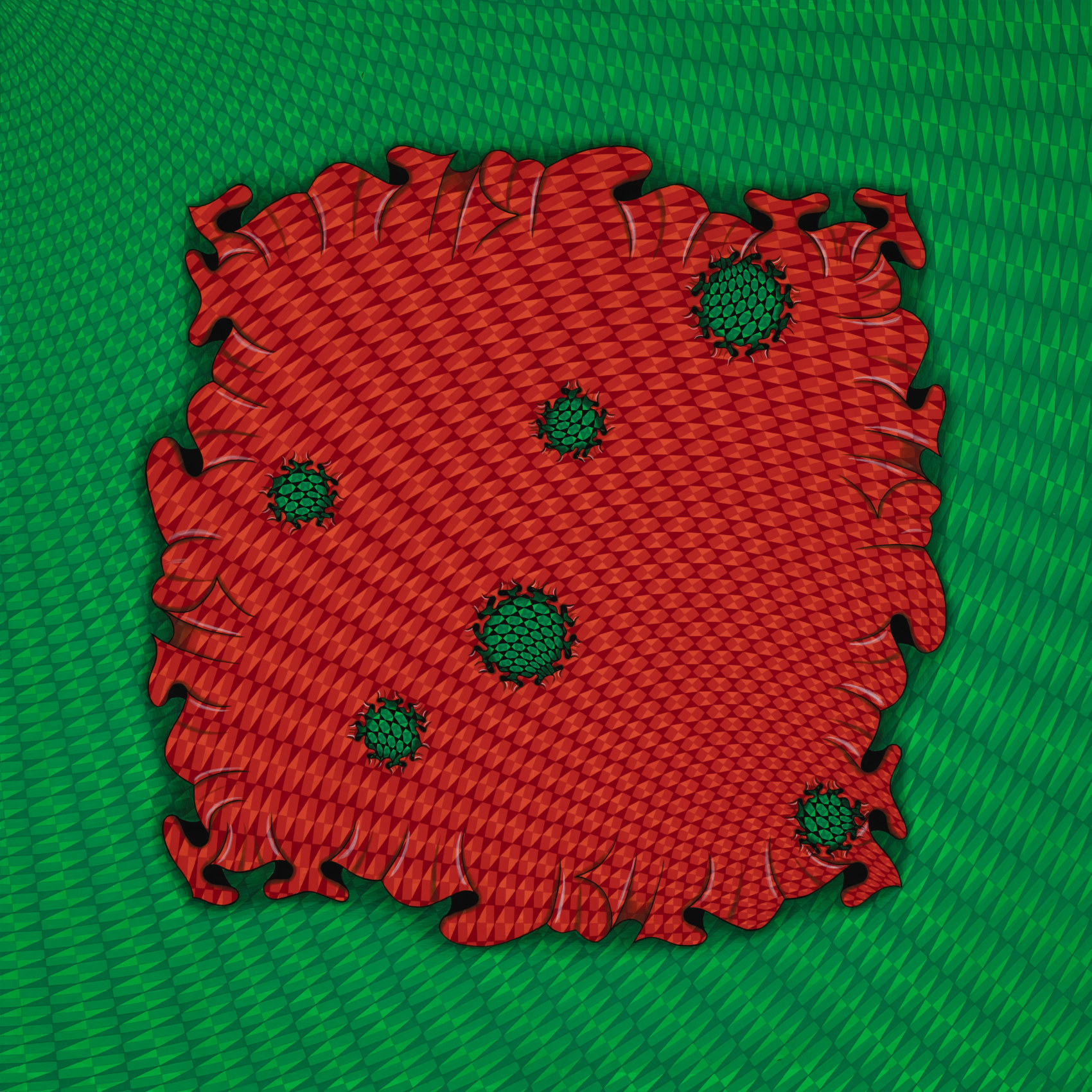 Green and red abstract neo-miniature painting