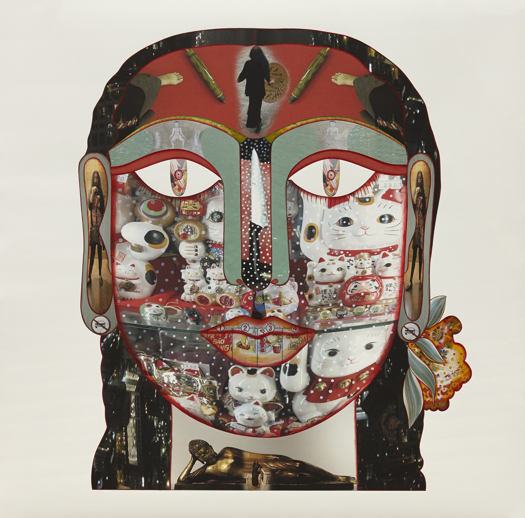 Rekha Rodwittiya,&nbsp;Matters Of The Heart (Head I),&nbsp;2013,&nbsp;Digital inkjet print with autobiographic photo images and hand-painted watercolor on paper, 60 x 60 in