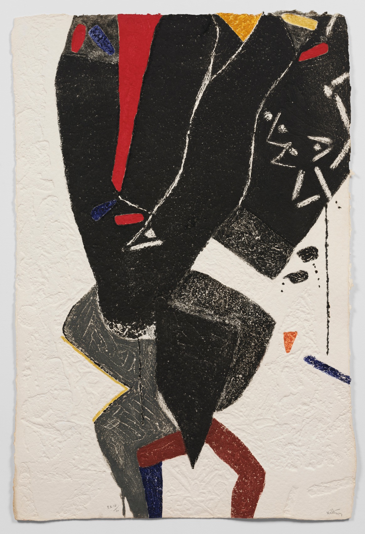 A highly textured abstract-figurative print