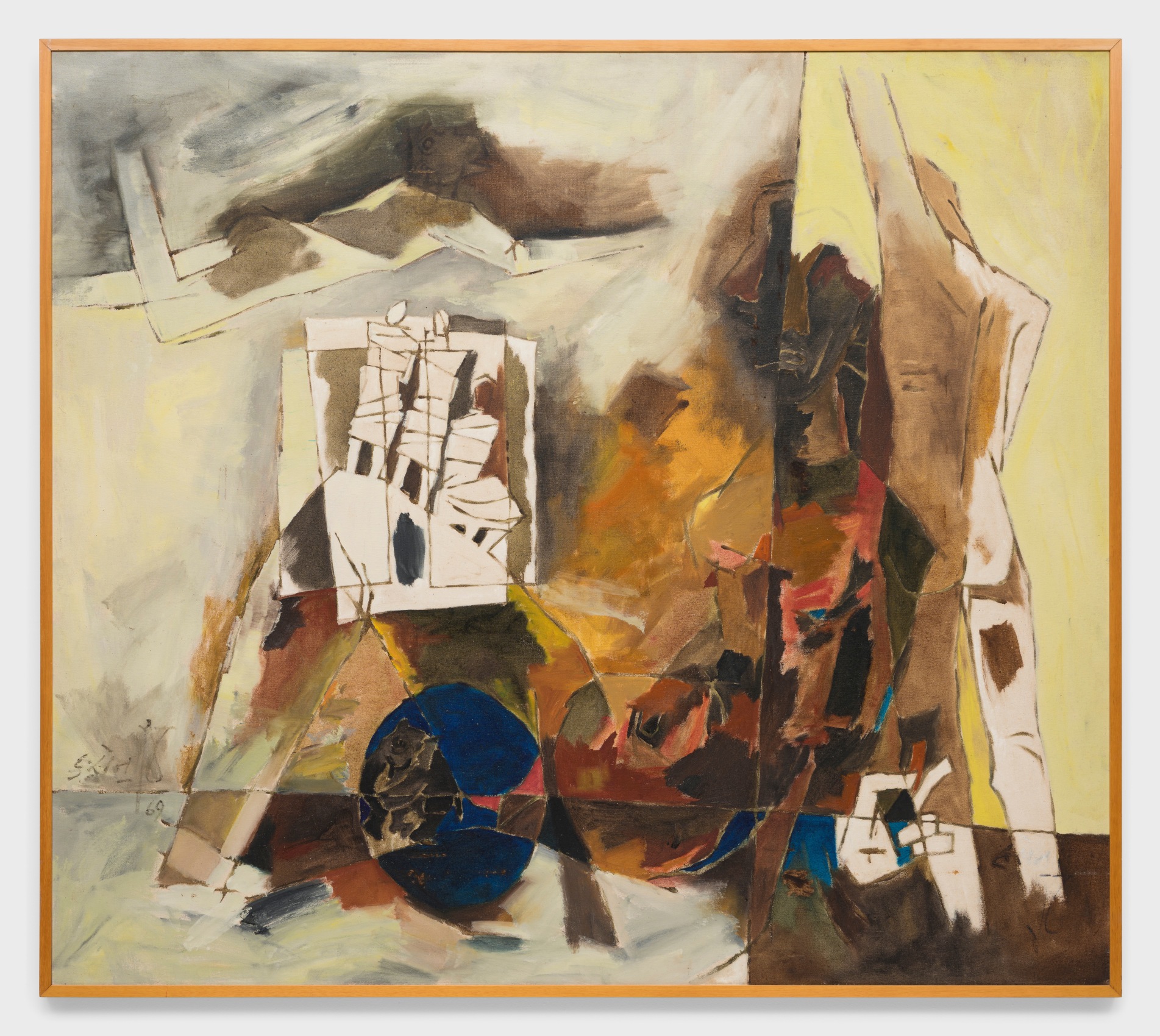 Maqbool Fida Husain, 3 Unidentified Men on Hilltop, 1969,&nbsp;Oil on canvas, 59 &frac34; x 67 in (151.8 x 170.2 cm), HUSMF192