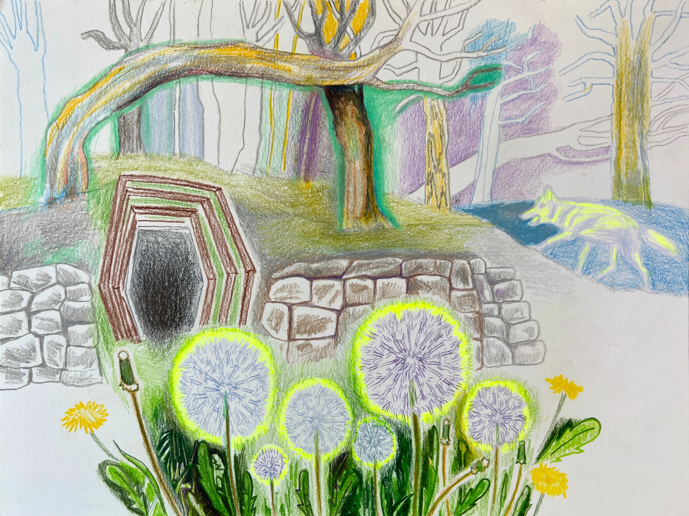Fantastical landscape inspired by the Greek Goddess Diana and woodland creatures