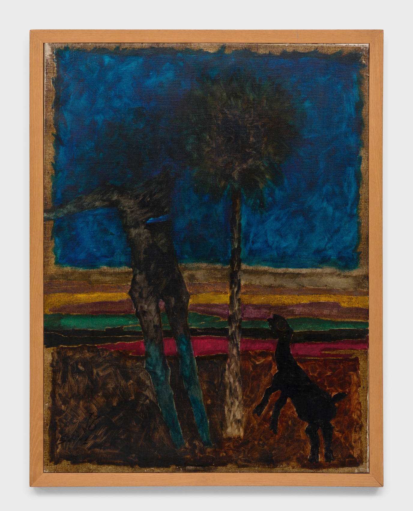 Maqbool Fida Husain, Untitled (Man, Palm Tree, Goat), n/d, Oil on canvas, 39.5 x 30 in (100.3 x 76.2 cm), HUSMF109