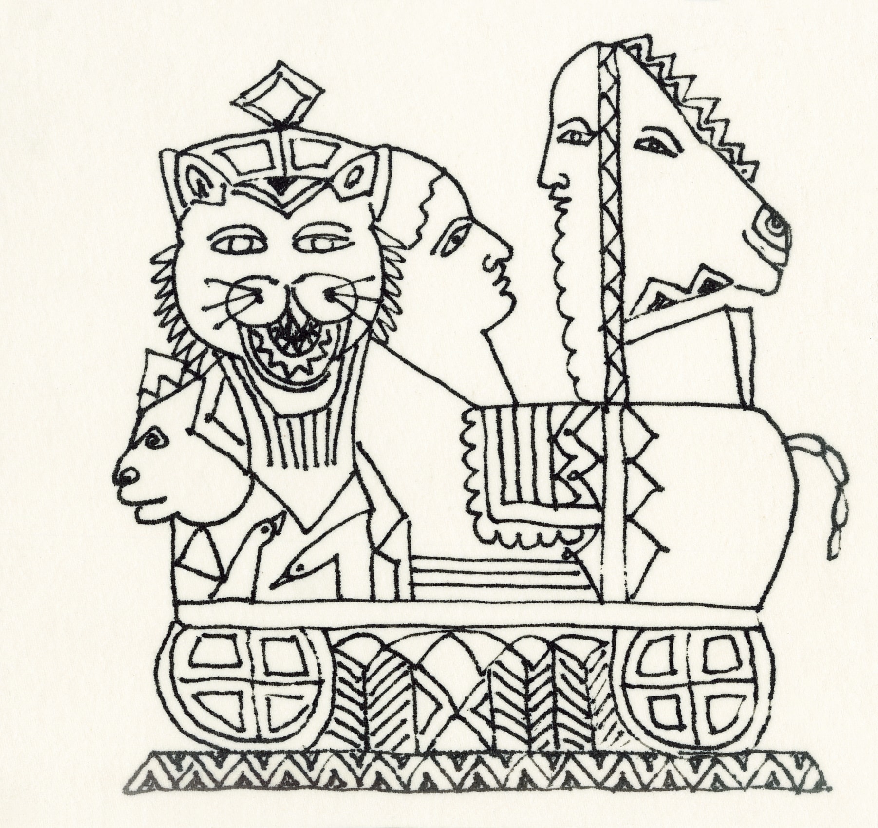 Jayasri Burman, From the Draupadi Series 12, 2017, Pen and ink on paper, 8 x 8 in