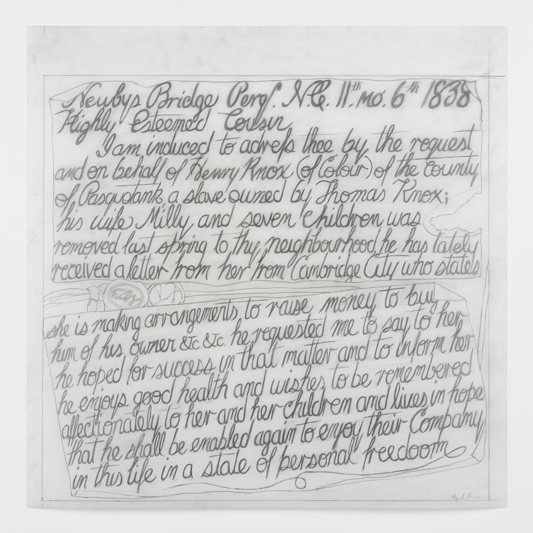 Recreation of a letter written by the artist's ancestor.