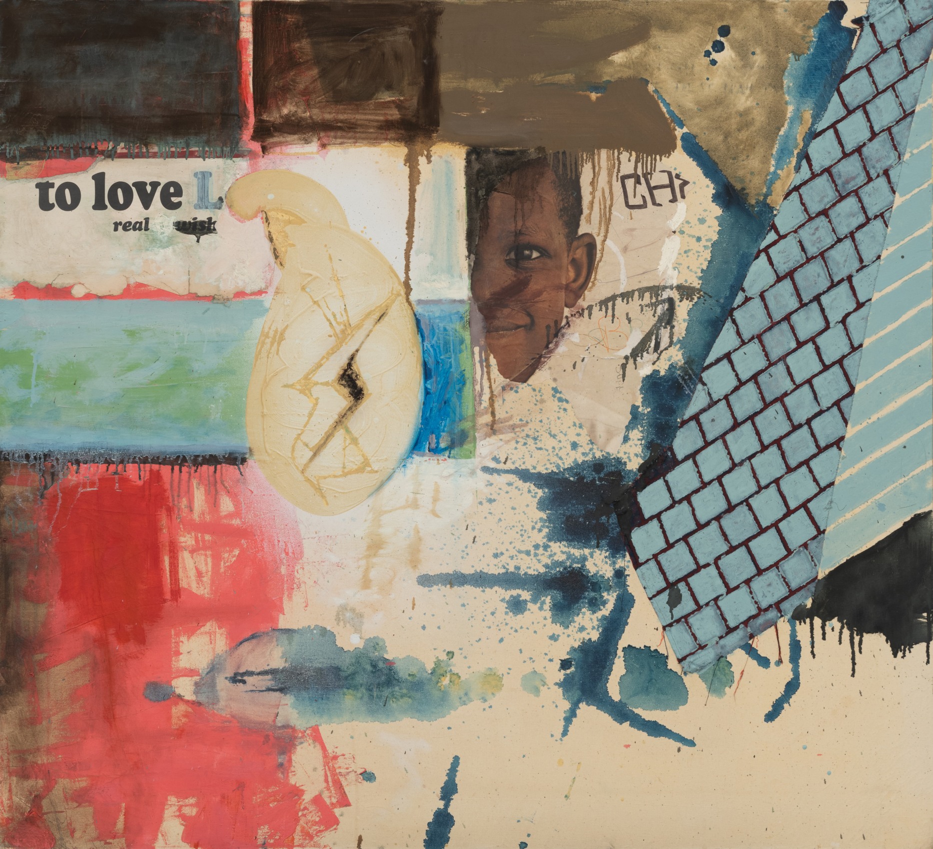 Mohammad Omer Khalil, You Don&#039;t Have to Be I,&nbsp;2003,&nbsp;Oil and collage on canvas,&nbsp;40 x 44 in