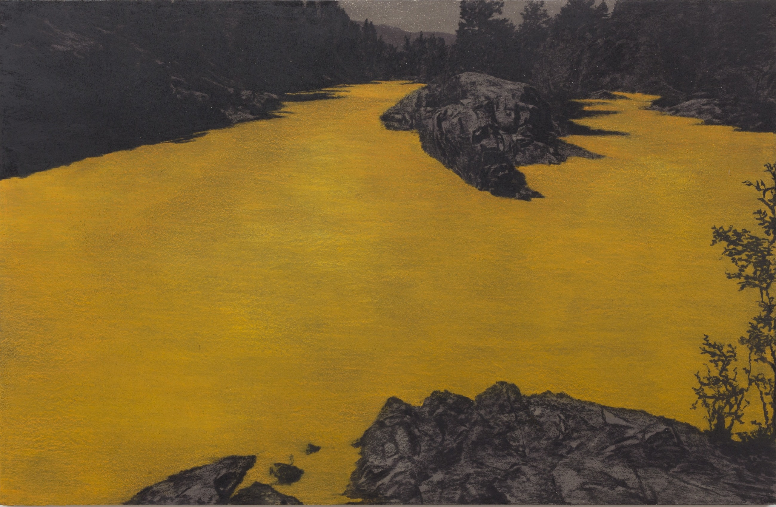 Saad Qureshi,&nbsp;Law of Nature,&nbsp;2018,&nbsp;Mixed media including wood ash, black sand, charcoal, colored pencil on birch plywood, 25.6 x 39.4 in