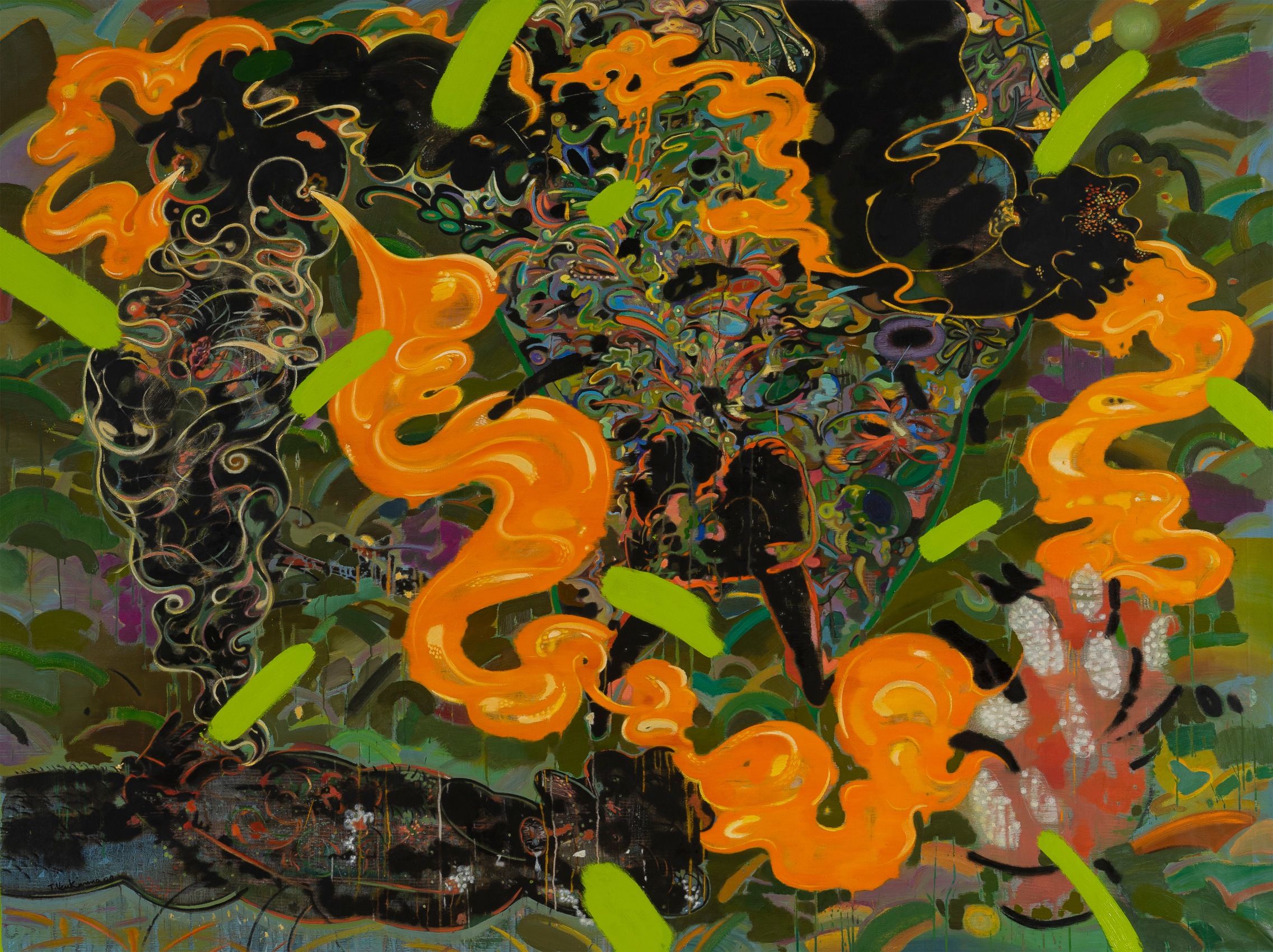 T. Venkanna, Untitled (Fountain), 2019,&nbsp;Oil on canvas,&nbsp;72 x 84 in (184 x 213 cm)