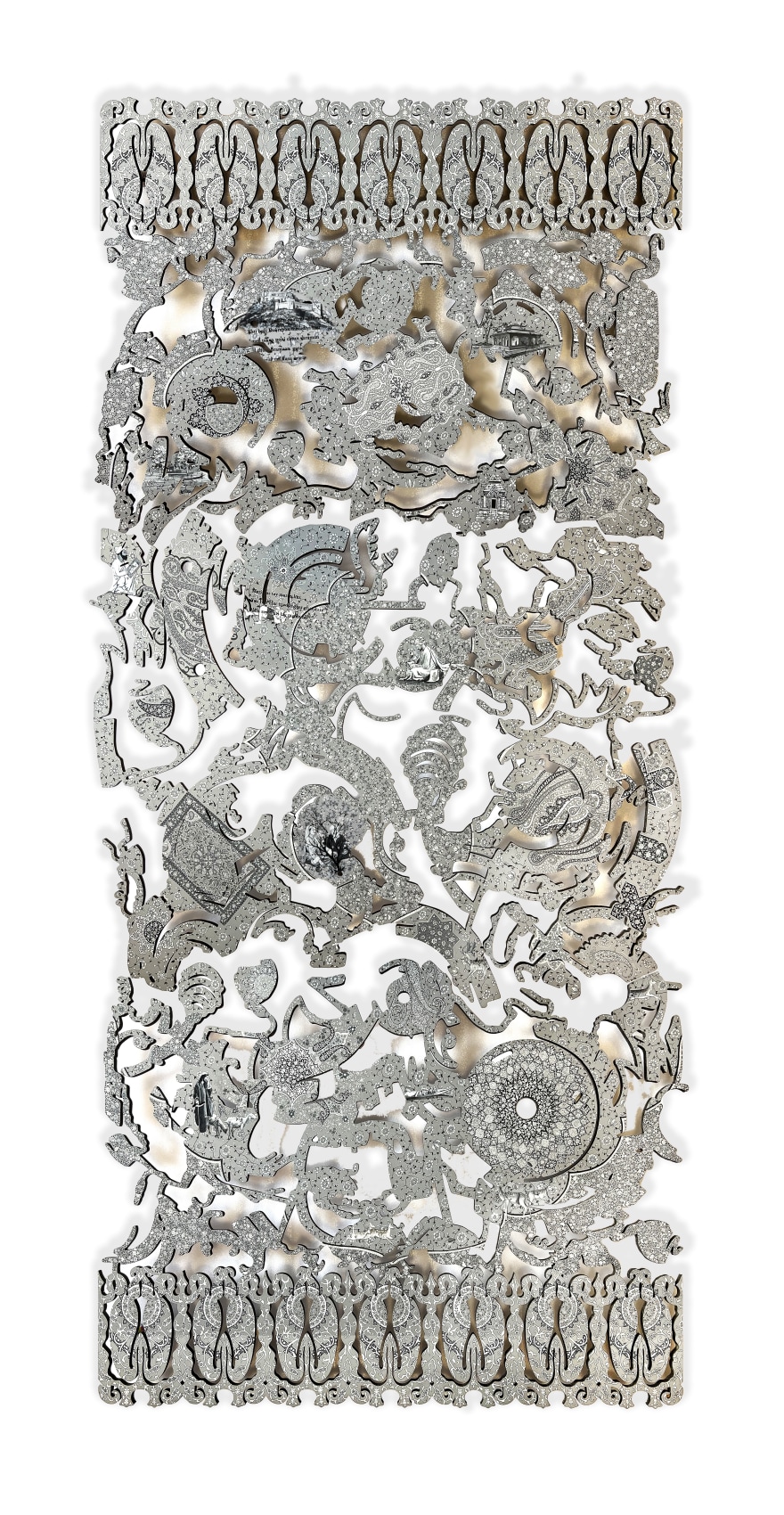 Veer Munshi, Fractured history, 2023,&nbsp;Paint on HDF board,&nbsp;96 x 46 in (243.84 x 116.84 cm)